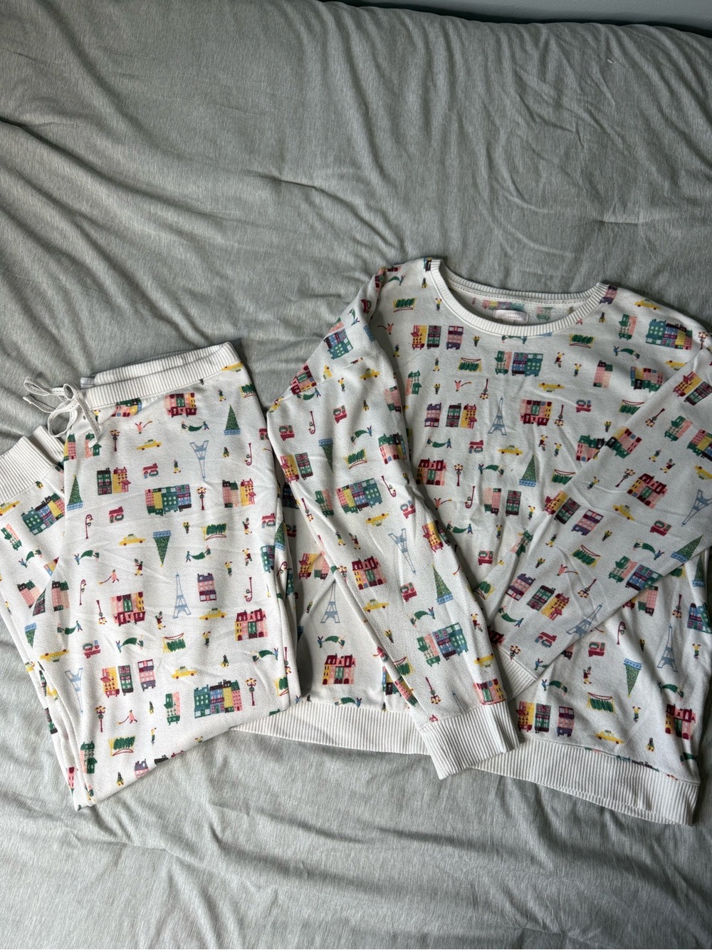 Womens White Christmas Printed Thermal Pajama Set